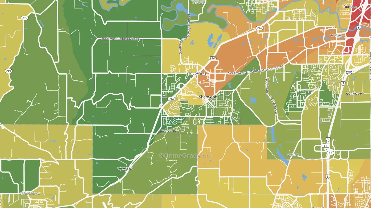 Sherwood, OR Map of Vehicle Theft Rates