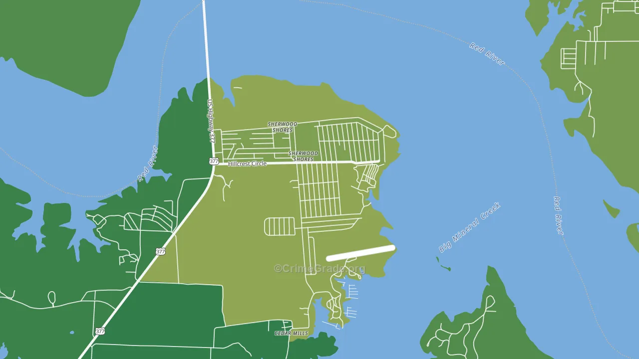 Sherwood Shores, TX Map of Vehicle Theft Rates
