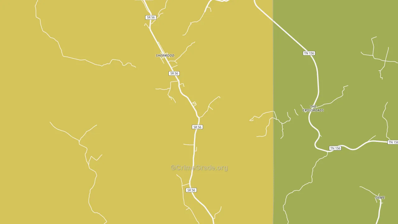 Sherwood, TN Map of Vehicle Theft Rates