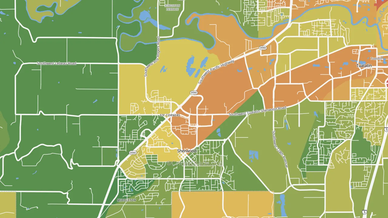 Sherwood-Tualatin North, Sherwood, OR Map of Vehicle Theft Rates