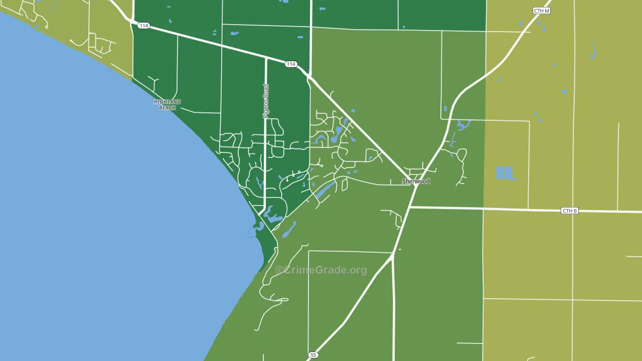 Sherwood, WI Map of Vehicle Theft Rates