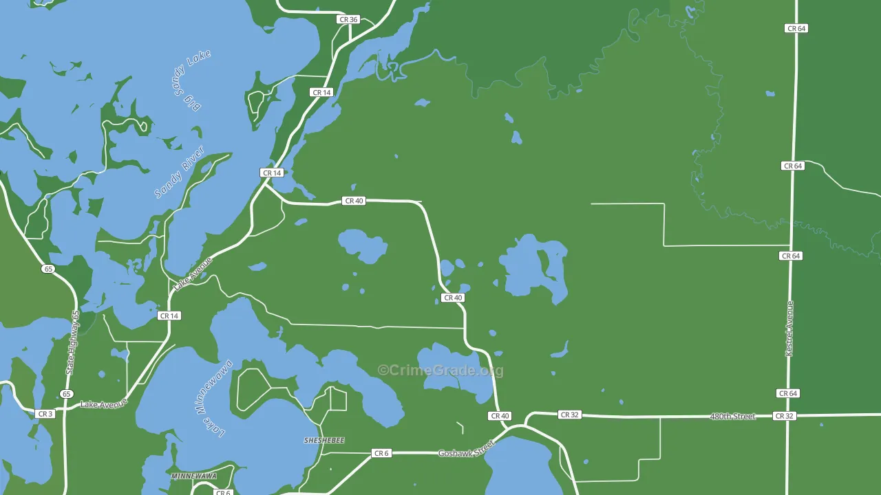Sheshebee, MN Map of Vehicle Theft Rates