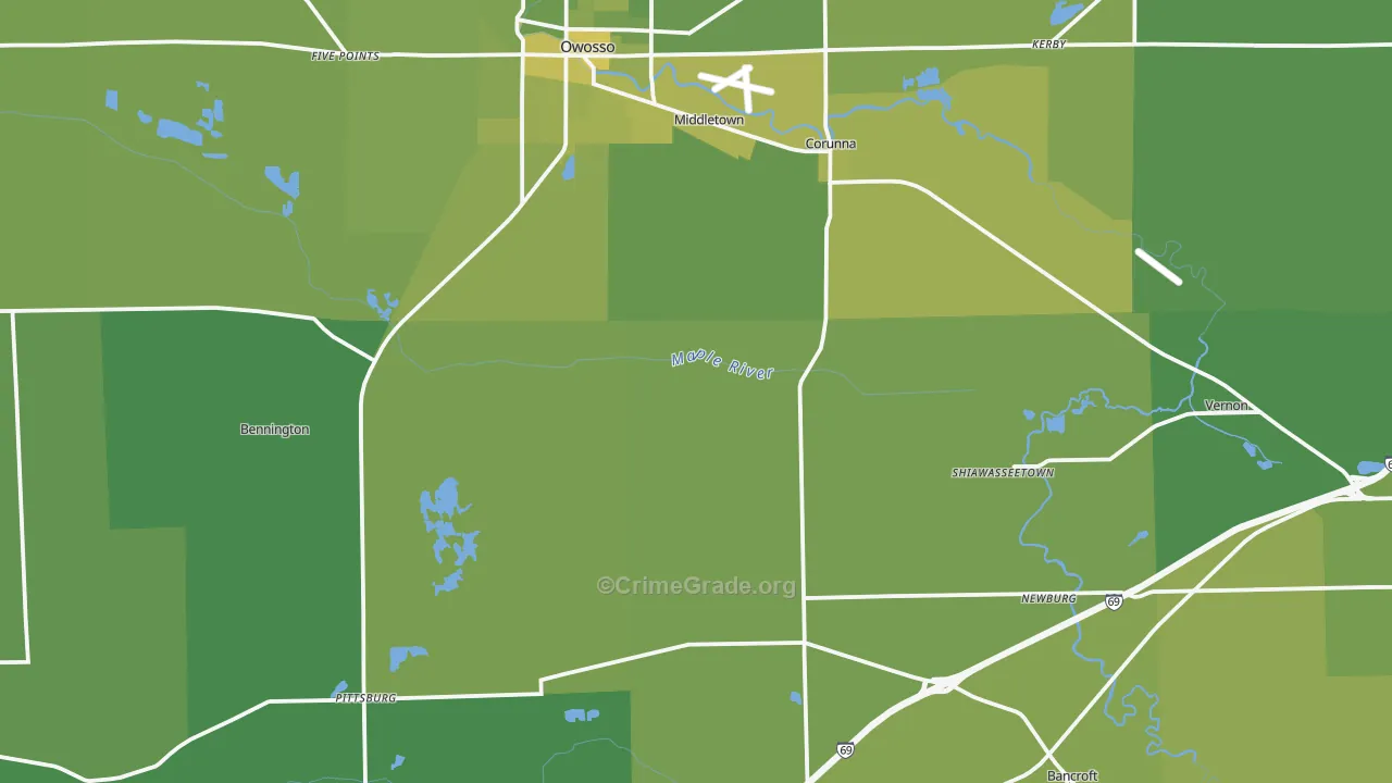 Shiawassee County, MI Map of Vehicle Theft Rates