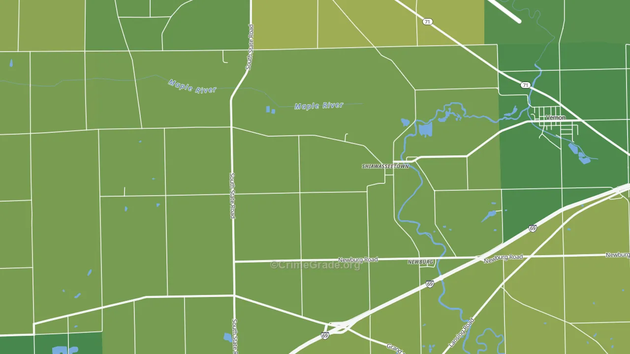 Shiawasseetown, MI Map of Vehicle Theft Rates