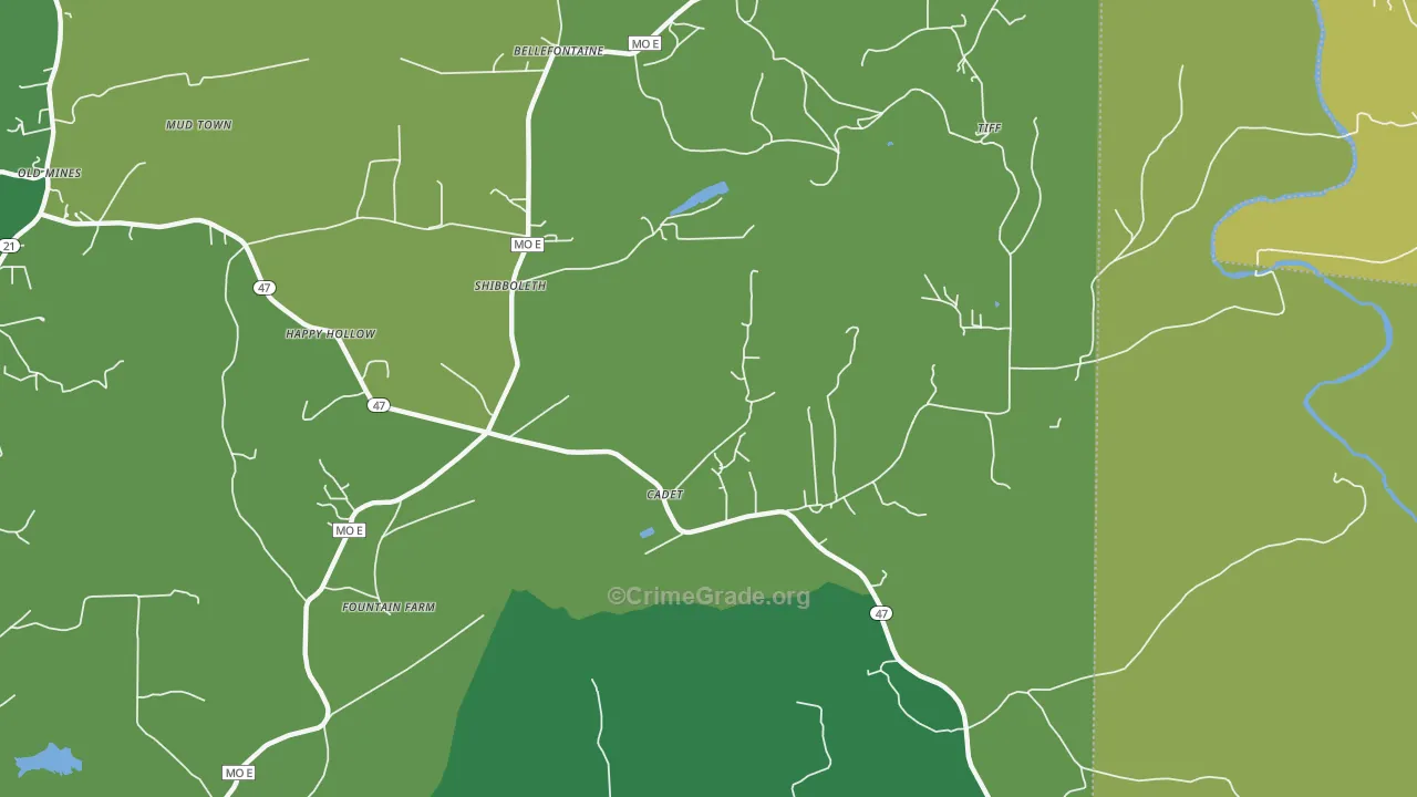 Shibboleth, MO Map of Vehicle Theft Rates