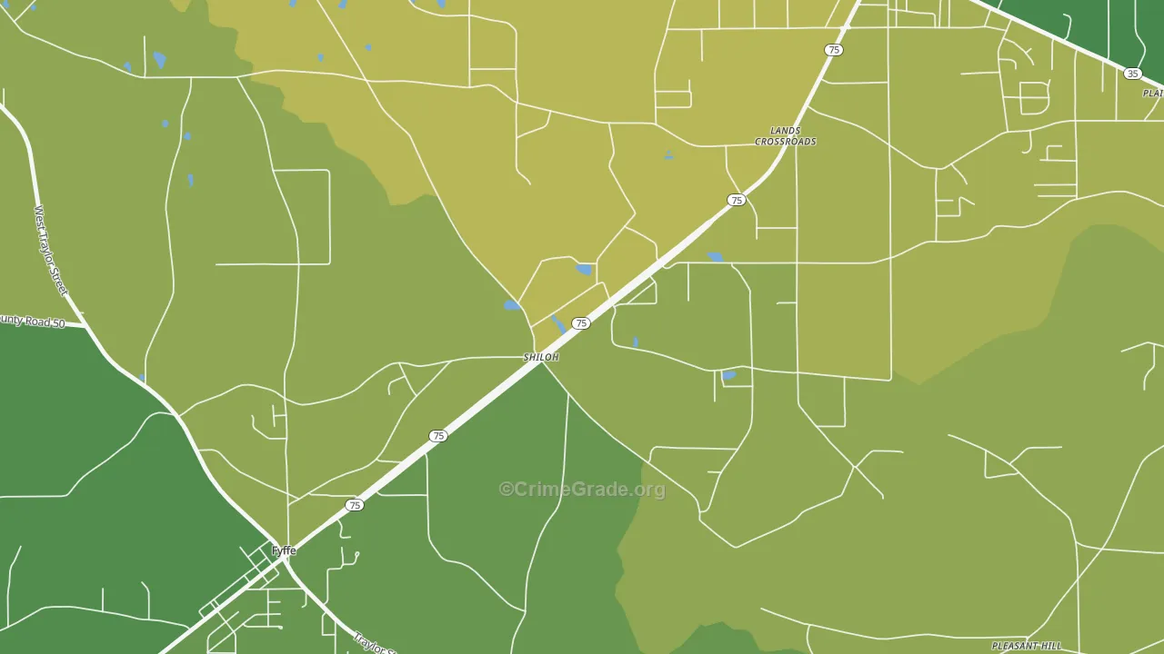 Shiloh, AL Map of Vehicle Theft Rates