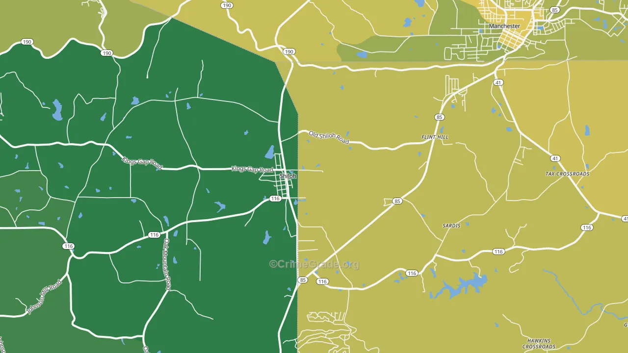 Shiloh, GA Map of Vehicle Theft Rates