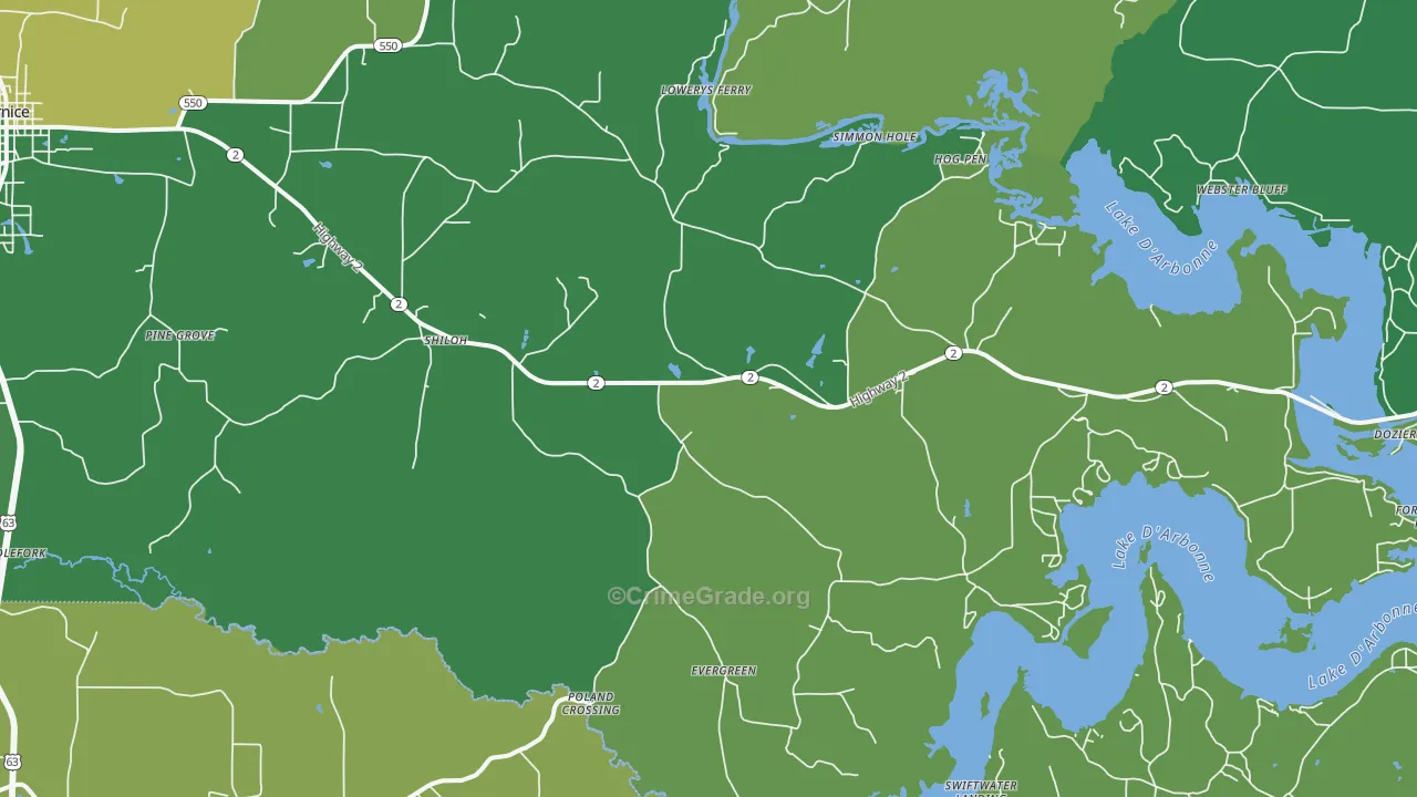 Shiloh, LA Map of Vehicle Theft Rates