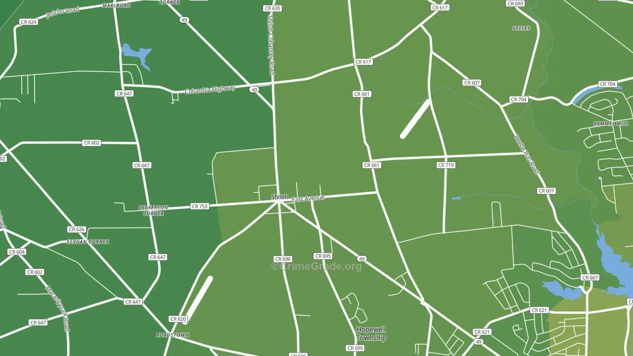 Shiloh, NJ Map of Vehicle Theft Rates