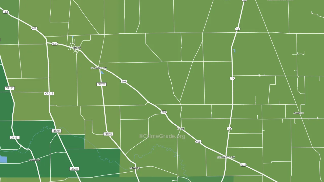 Shiloh, OH Map of Vehicle Theft Rates