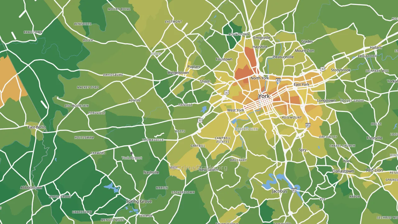 Shiloh, PA Map of Vehicle Theft Rates