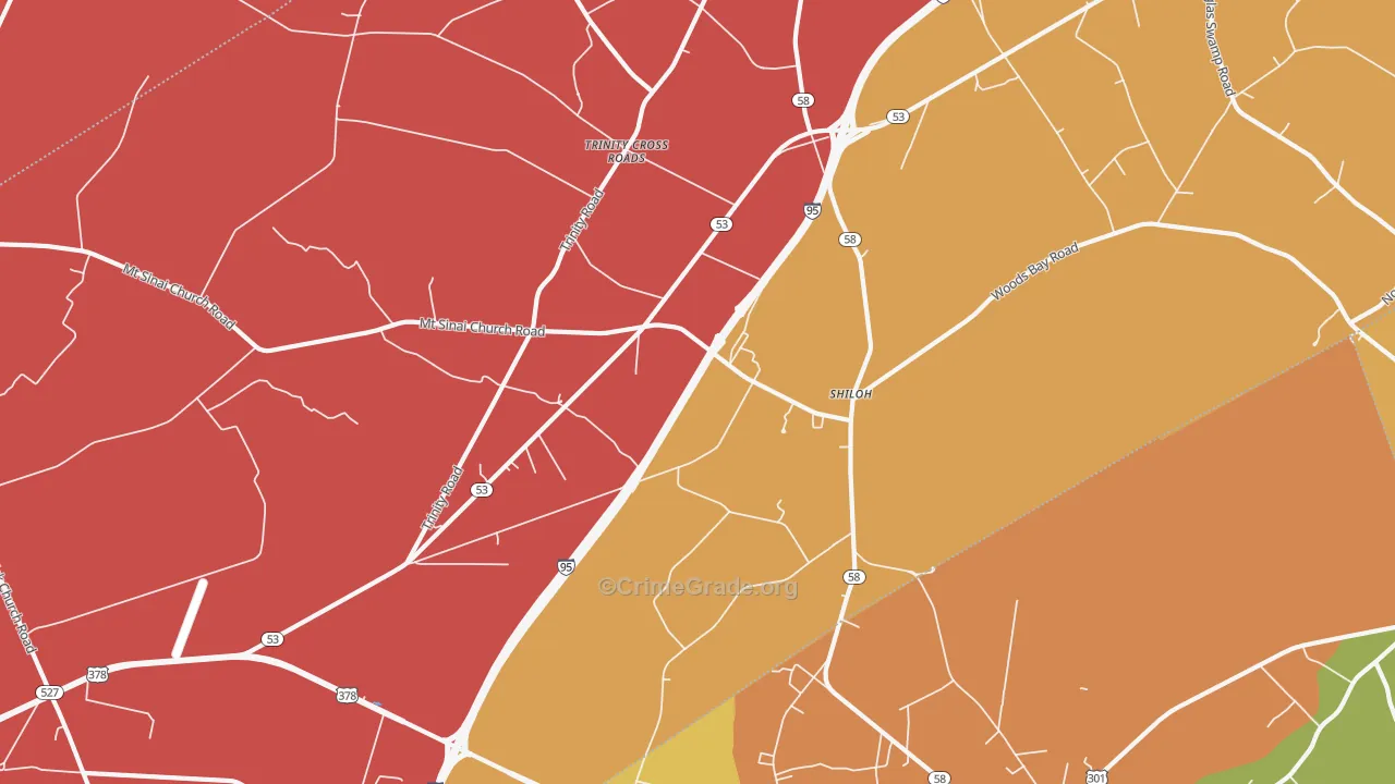 Shiloh, SC Map of Vehicle Theft Rates