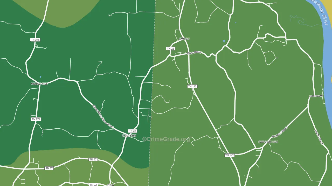 Shiloh, TN Map of Vehicle Theft Rates