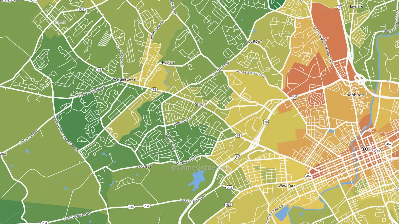 Shiloh, York, PA Map of Vehicle Theft Rates