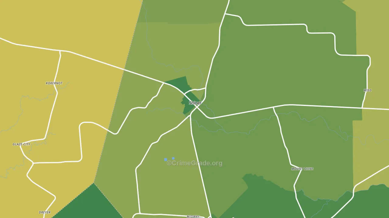Shiner, TX Map of Vehicle Theft Rates