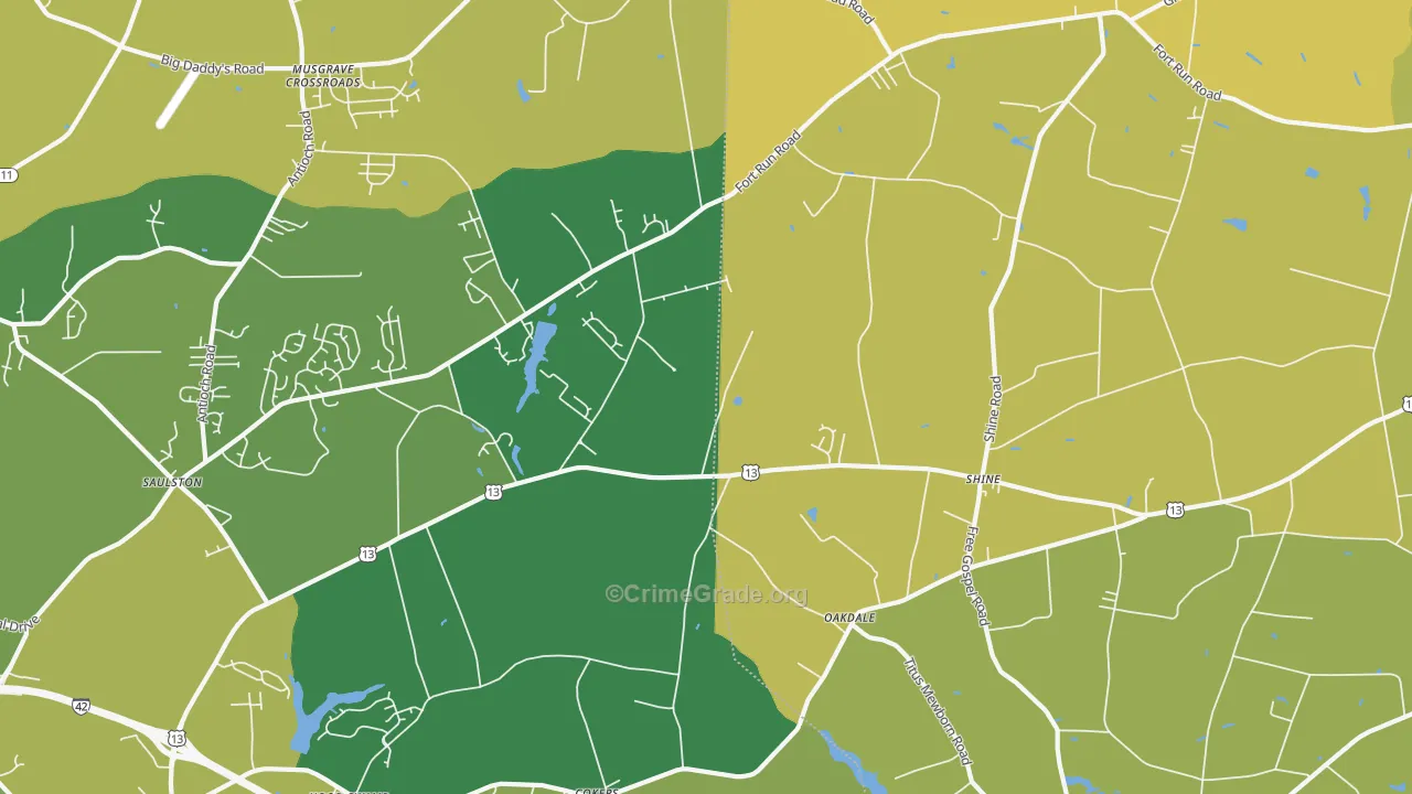 Shines Crossroads, NC Map of Vehicle Theft Rates