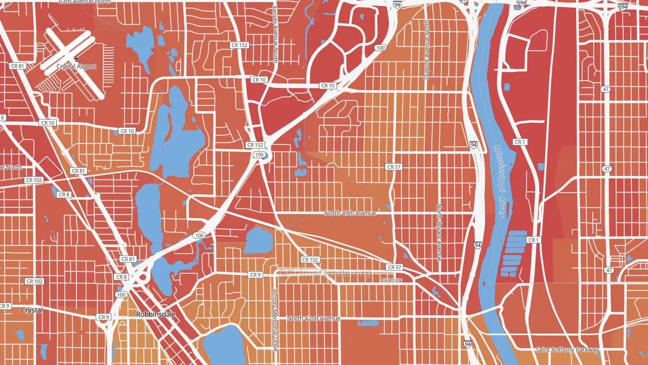 Shingle Creek, Minneapolis, MN Map of Vehicle Theft Rates