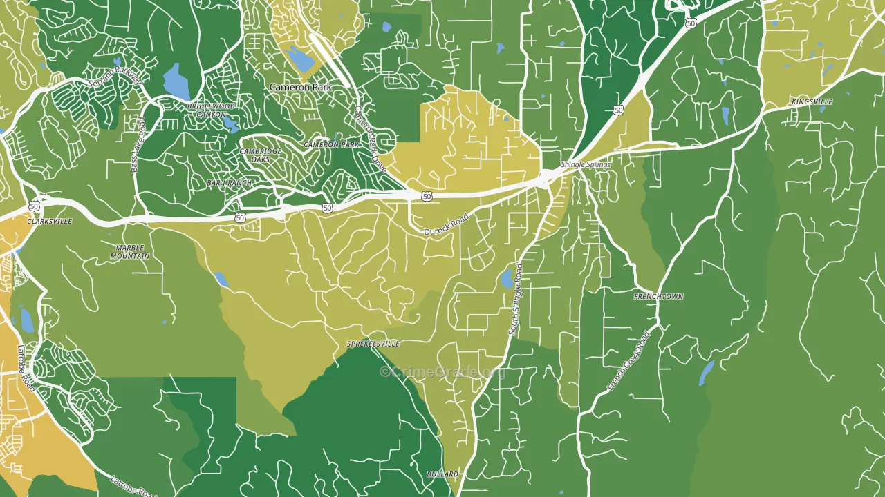 Shingle Springs, CA Map of Vehicle Theft Rates