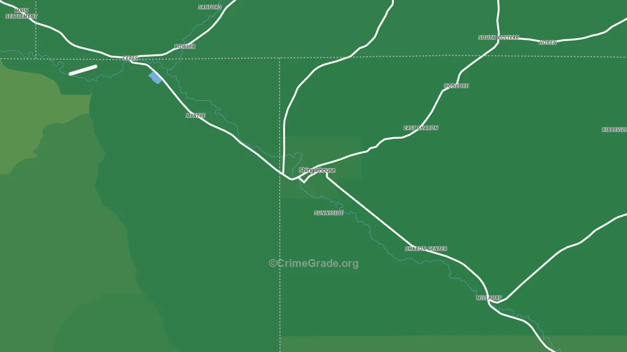 Shinglehouse, PA Map of Vehicle Theft Rates