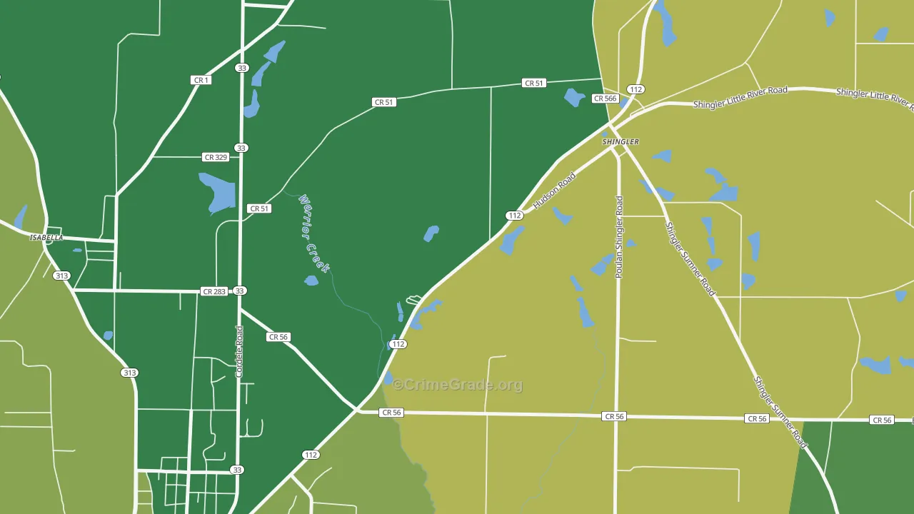 Shingler, GA Map of Vehicle Theft Rates