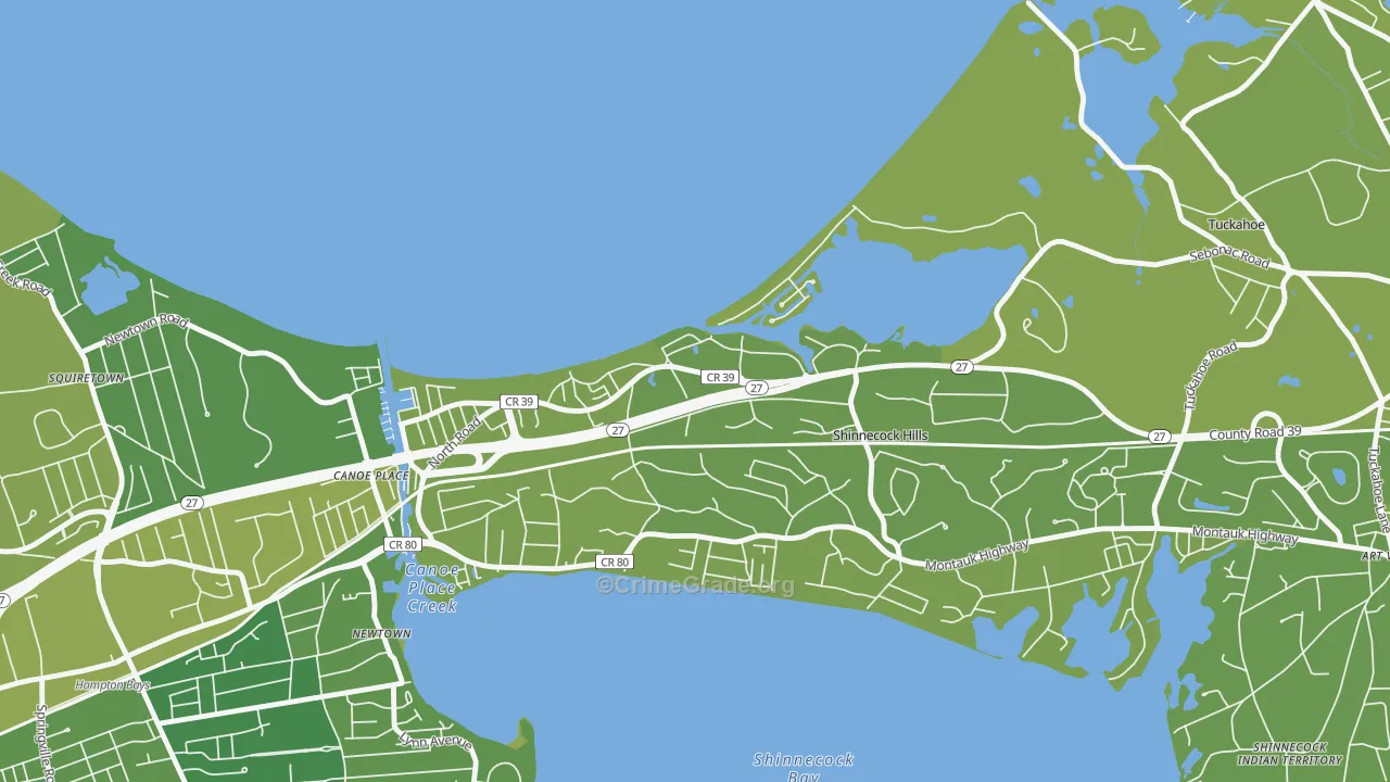 Shinnecock Hills, NY Map of Vehicle Theft Rates