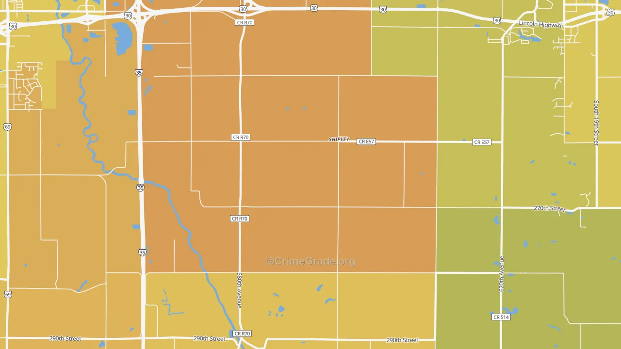 Shipley, IA Map of Vehicle Theft Rates