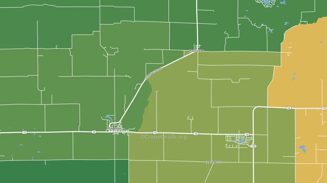Shipman, IL Map of Vehicle Theft Rates