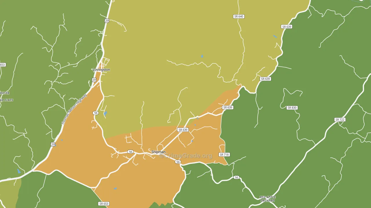 Shipman, VA Map of Vehicle Theft Rates