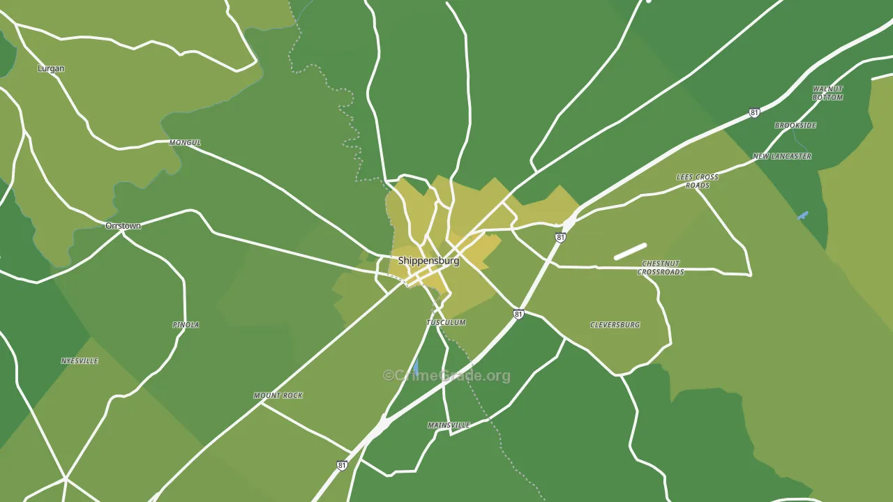 Shippensburg, PA Map of Vehicle Theft Rates