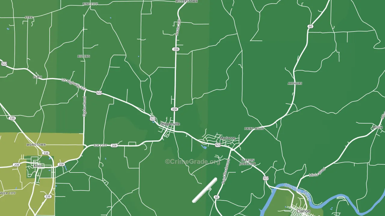 Shippenville, PA Map of Vehicle Theft Rates