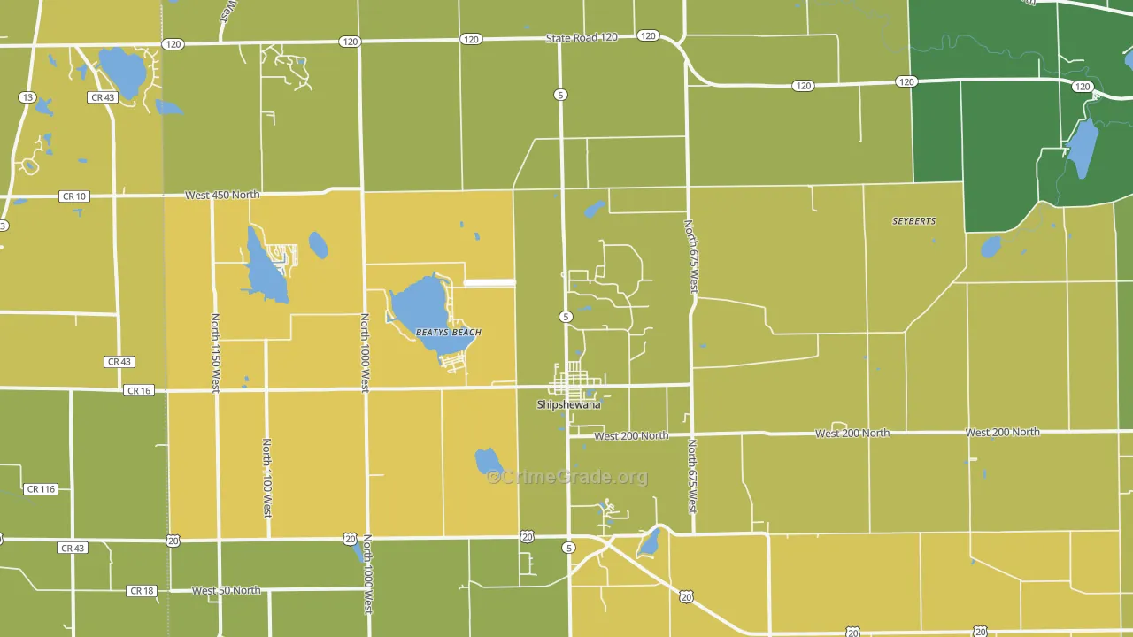 Shipshewana, IN Map of Vehicle Theft Rates
