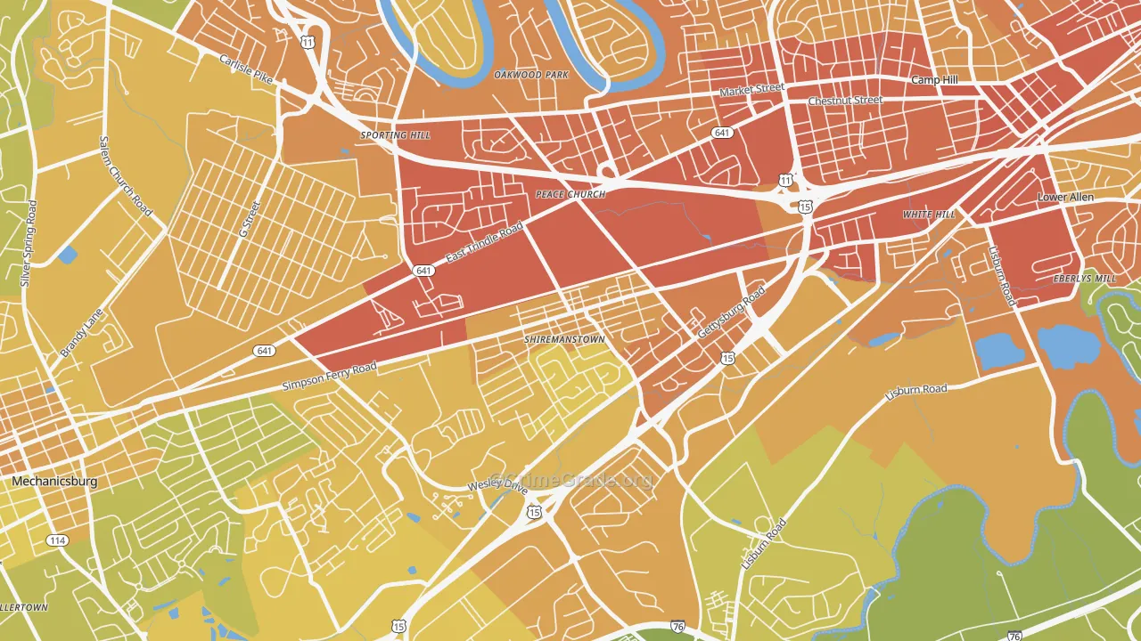 Shiremanstown, PA Map of Vehicle Theft Rates