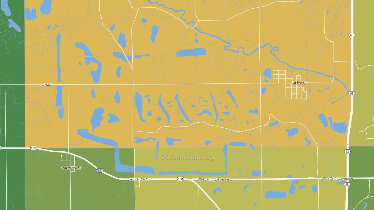 Shirkieville, IN Map of Vehicle Theft Rates