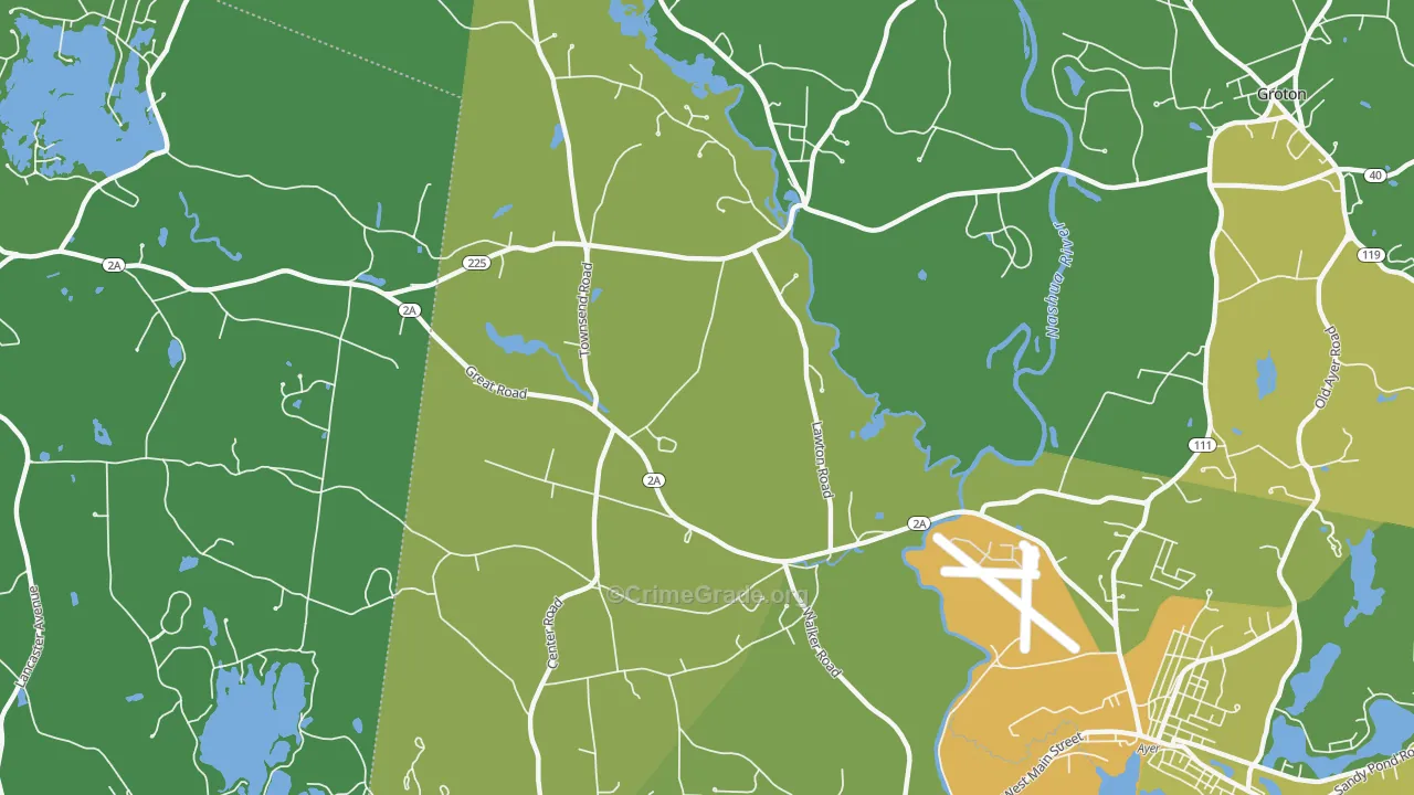 Shirley Center, MA Map of Vehicle Theft Rates
