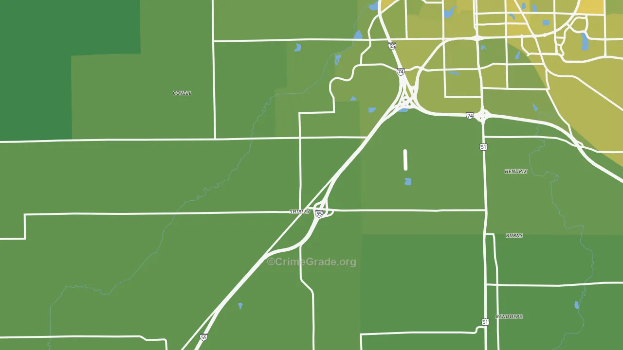 Shirley, IL Map of Vehicle Theft Rates