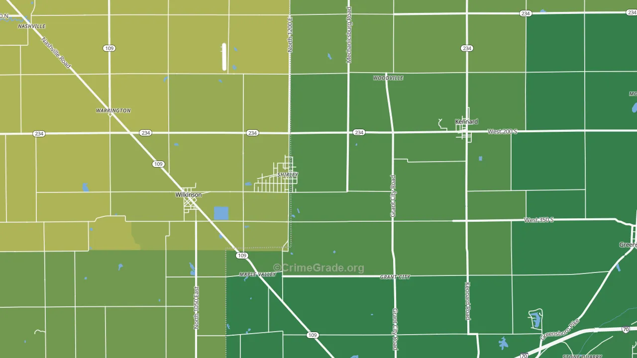 Shirley, IN Map of Vehicle Theft Rates
