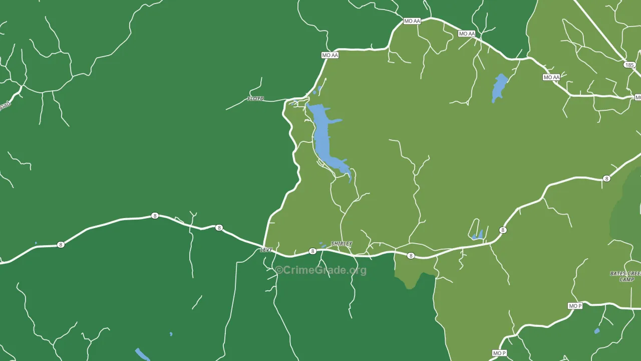 Shirley, MO Map of Vehicle Theft Rates