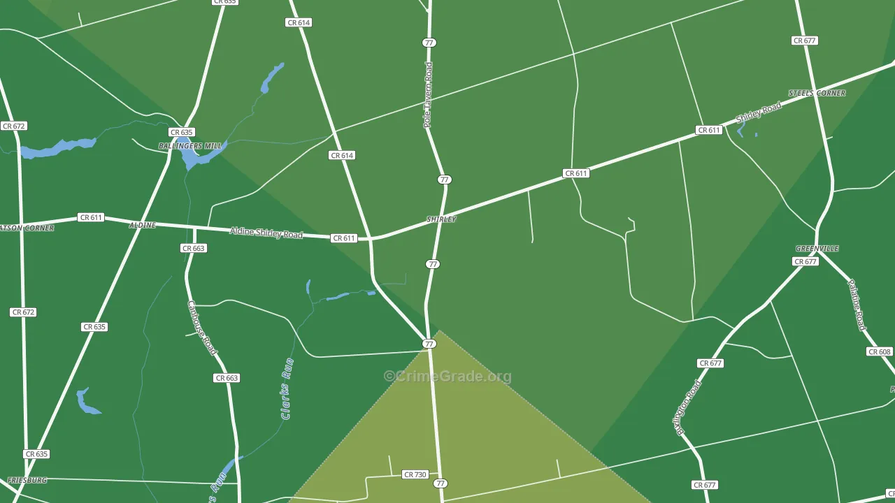 Shirley, NJ Map of Vehicle Theft Rates