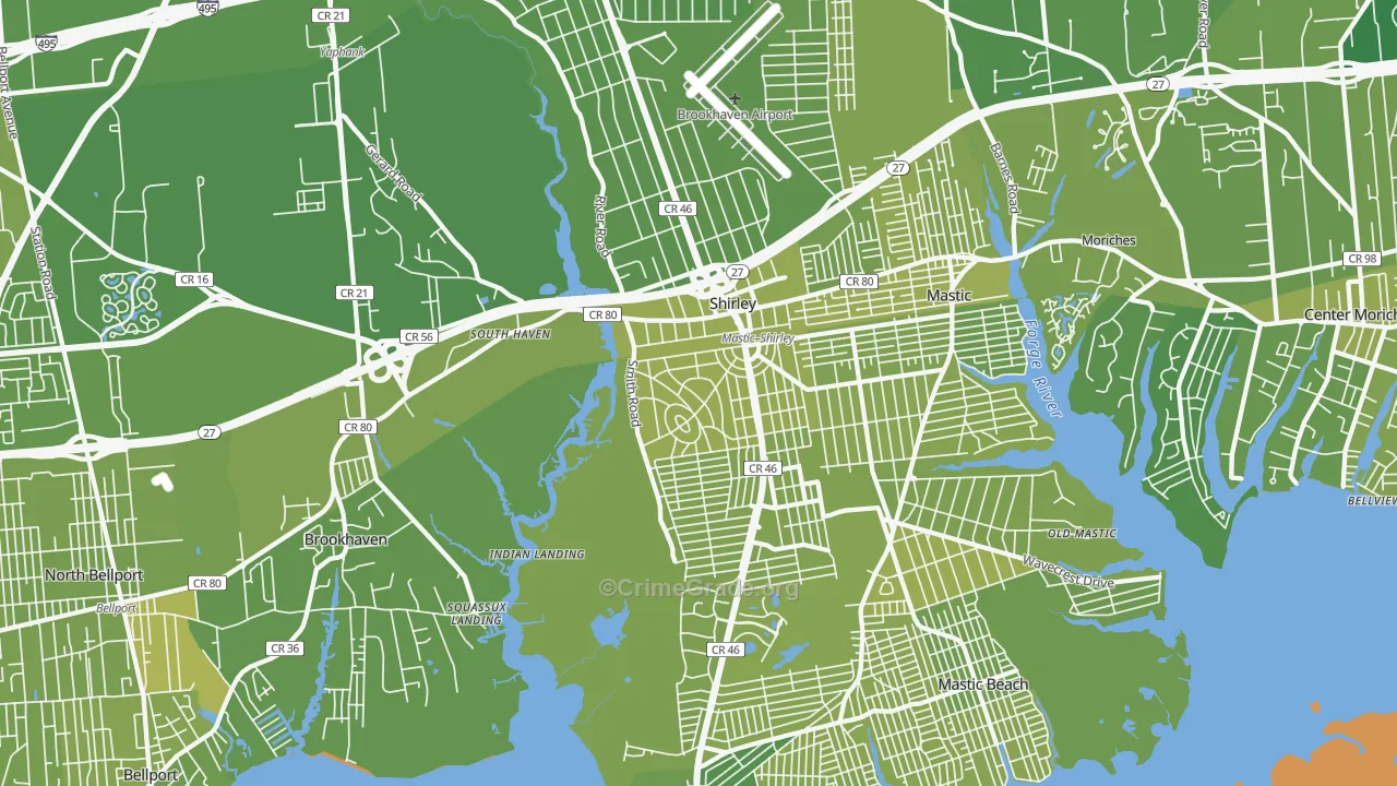 Shirley, NY Map of Vehicle Theft Rates