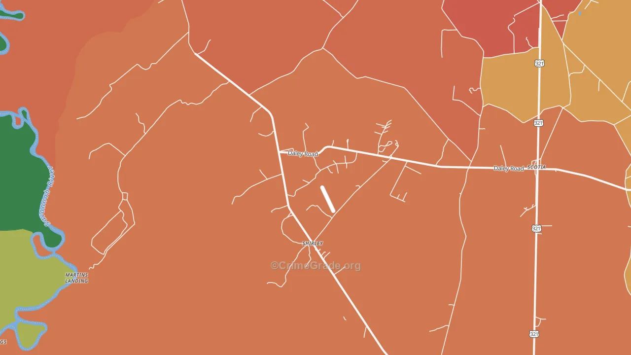 Shirley, SC Map of Vehicle Theft Rates