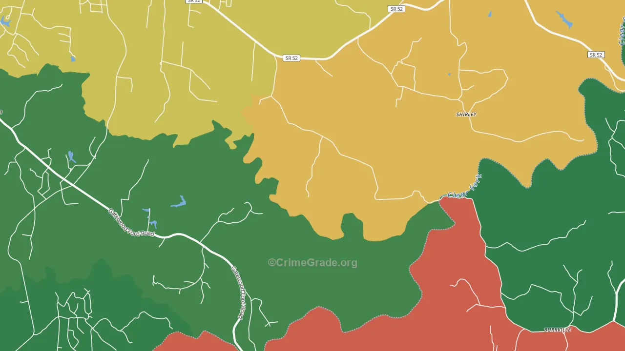Shirley, TN Map of Vehicle Theft Rates