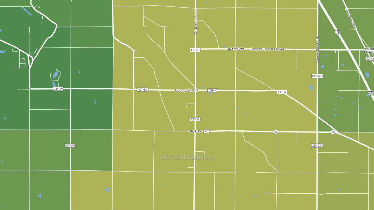 Shirley, WI Map of Vehicle Theft Rates