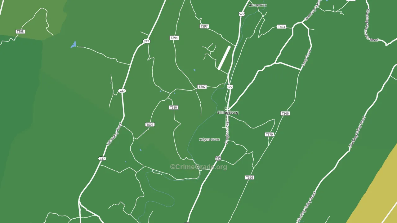 Shirleysburg, PA Map of Vehicle Theft Rates