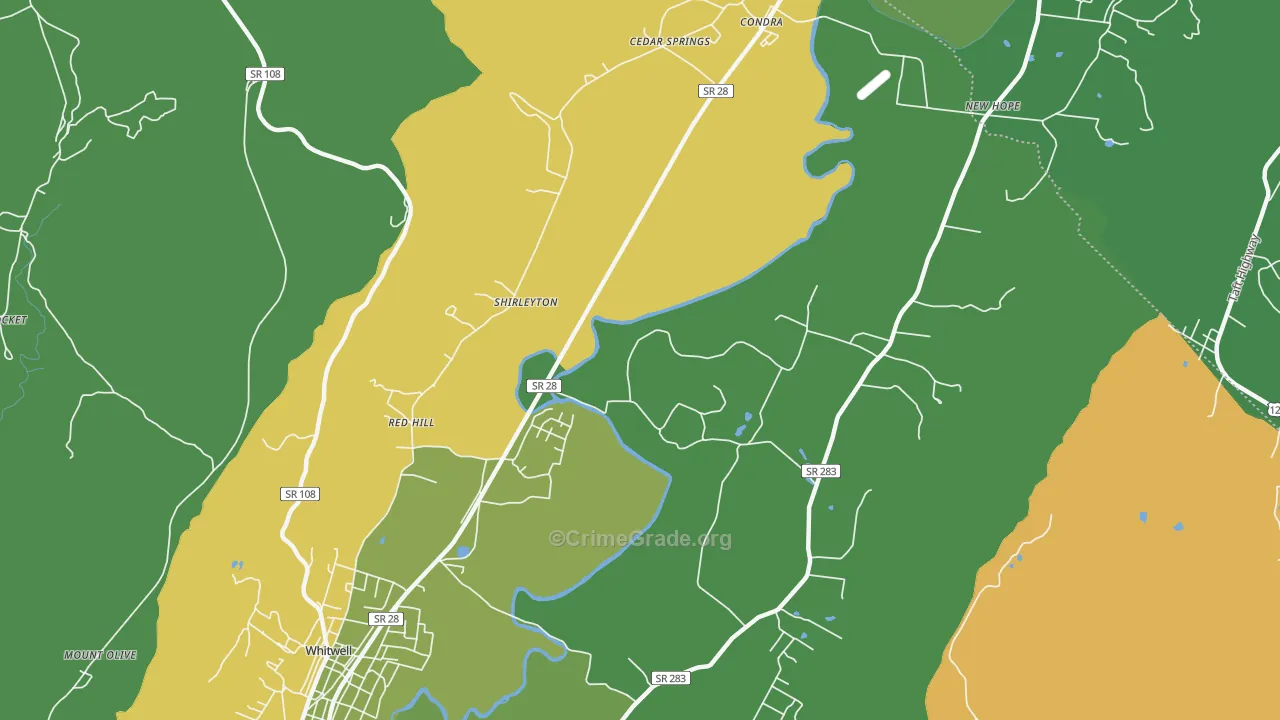 Shirleyton, TN Map of Vehicle Theft Rates