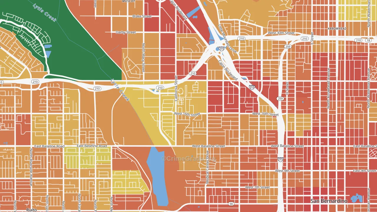 Shirrells, San Bernardino, CA Map of Vehicle Theft Rates