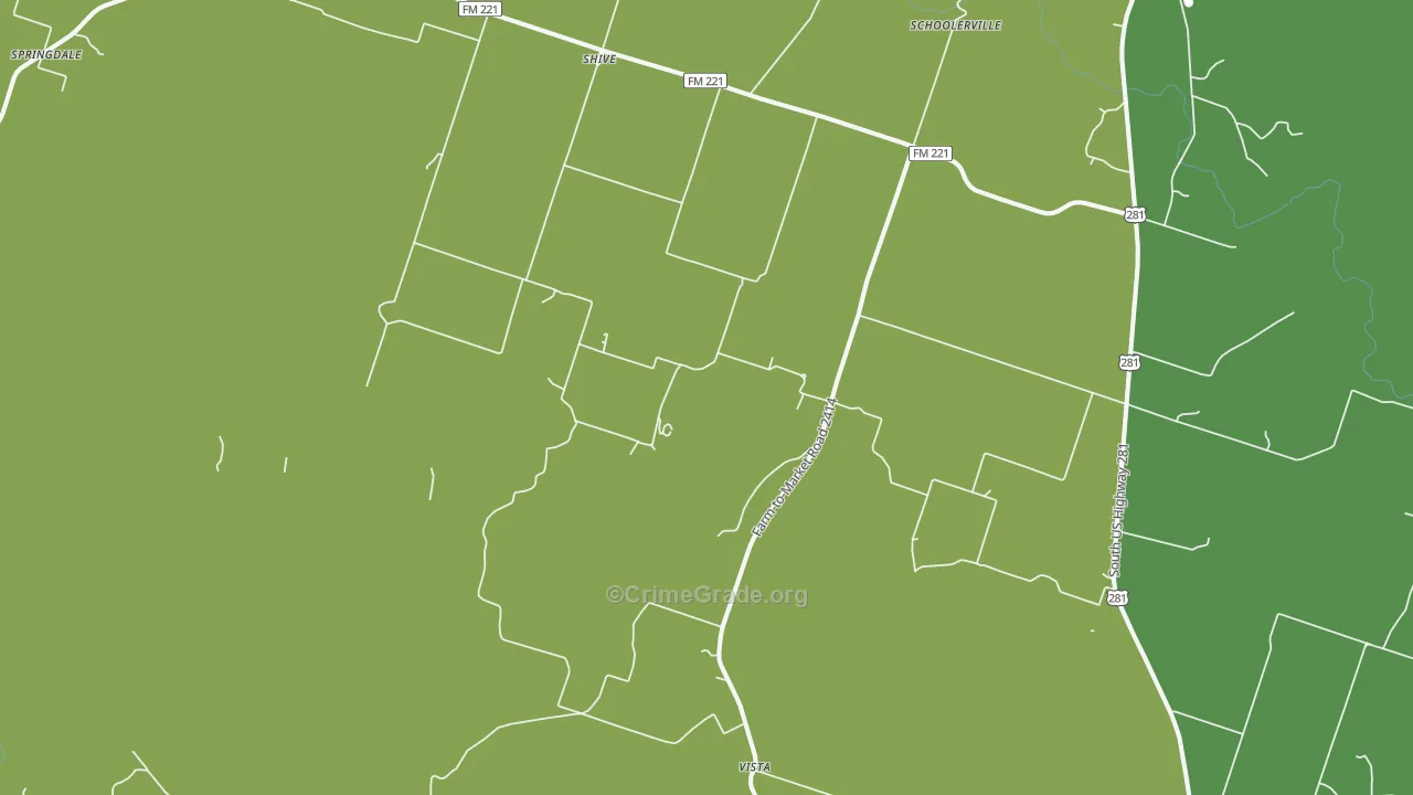 Shive, TX Map of Vehicle Theft Rates