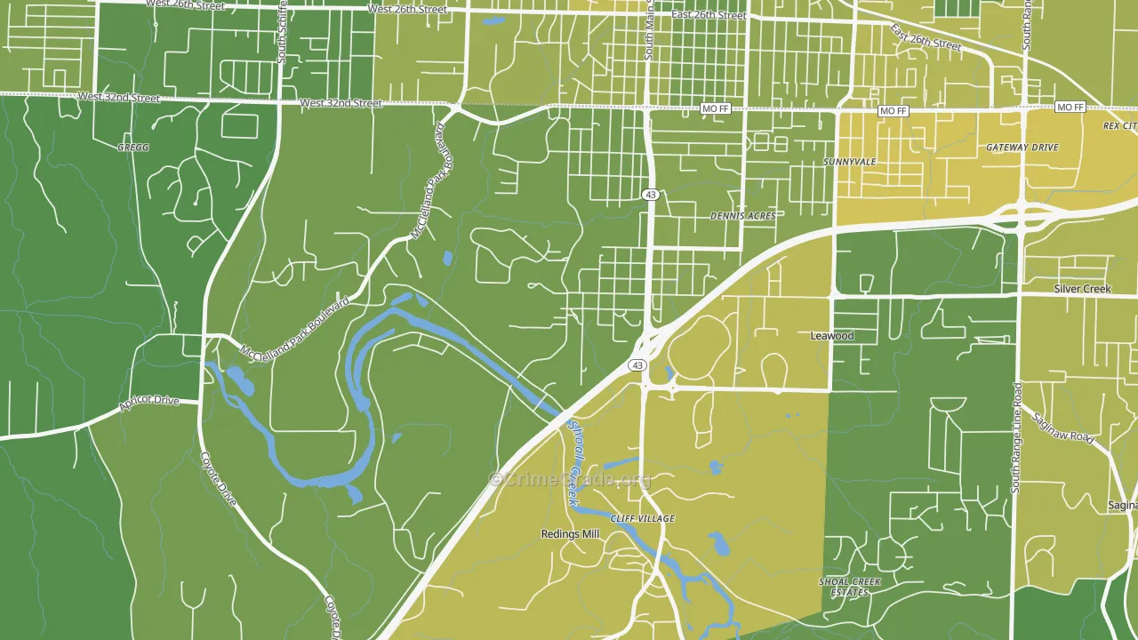Shoal Creek Drive, MO Map of Vehicle Theft Rates