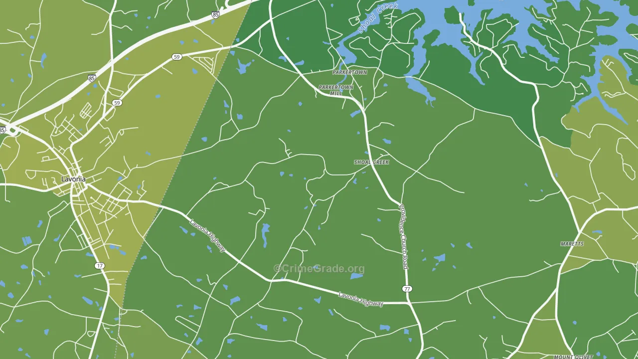 Shoal Creek, GA Map of Vehicle Theft Rates