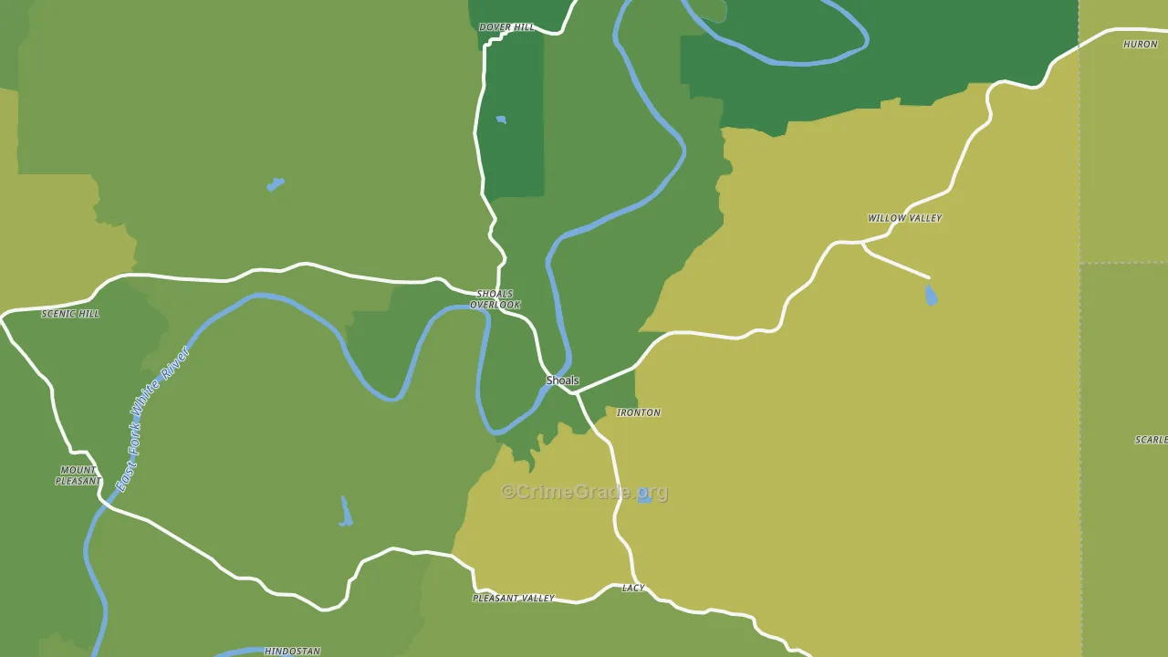 Shoals, IN Map of Vehicle Theft Rates