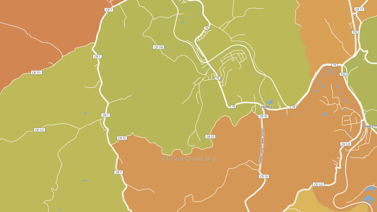 Shoals, WV Map of Vehicle Theft Rates